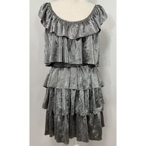 NEW Michael Kors Mini Dress Tiered Ruffle Metallic Silver Holiday Party S Small